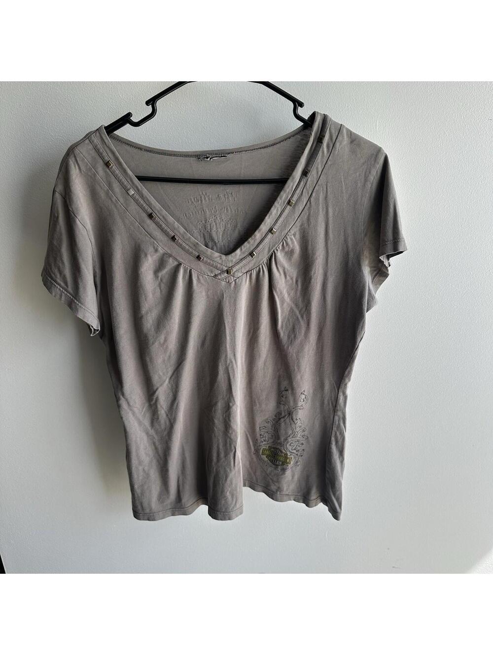 Harley-Davidson Womens Blouse Gray Greenville South Carolina Studded Vintage L